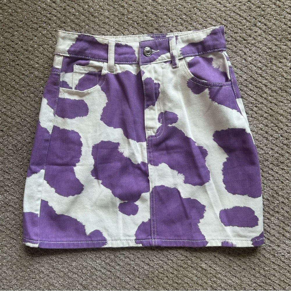 Jaded London Lilac Cow Denim Skirt Size 2